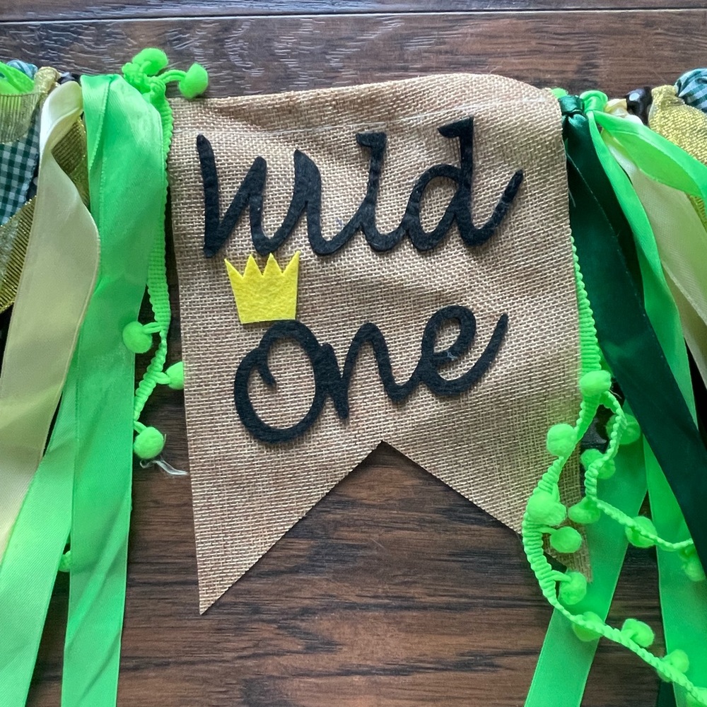 Wild One burlap first birthday highchair banner